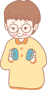 戴眼镜男孩手持物品