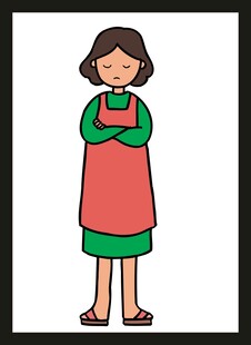 穿围裙抱臂的卡通女性