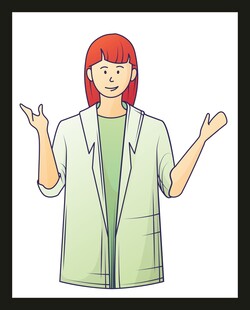 穿白大褂的女士摊手示意