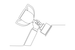 手握奖杯线条插画