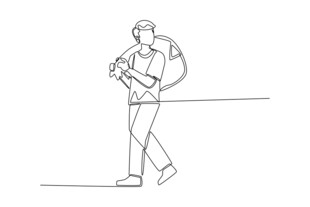 背着背包行走的人物线条画