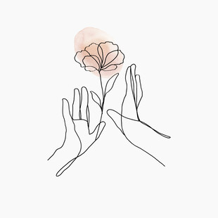 手绘双手捧花简约插画