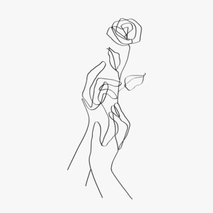 手捧玫瑰线条画
