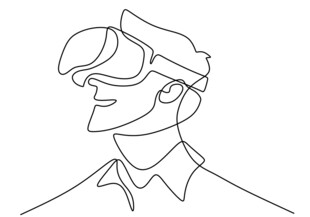 戴VR眼镜的人物线条画