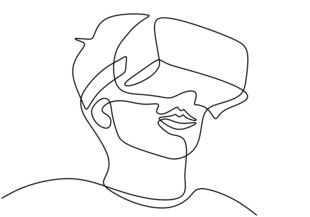 佩戴VR设备的人物线条画
