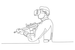 男子持设备戴VR眼镜画面
