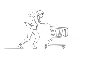 女子奋力推购物车