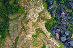 俯瞰桂林梯田村落景观