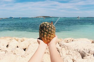 海边双手捧起的菠萝