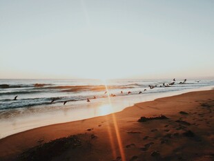 夕阳下的美丽海滩风光