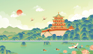 古风山水楼阁美景图