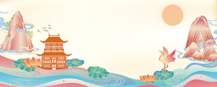 古风山水楼阁插画意境美