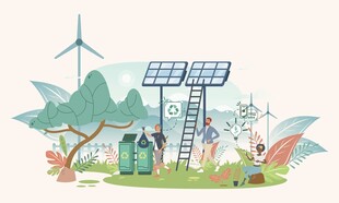 乡村中的太阳能与风力发电设施