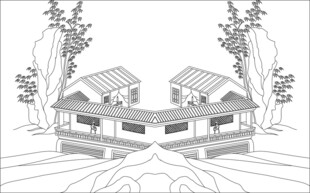 简约双层住宅建筑线稿图