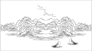 水墨山水间的扁舟之景