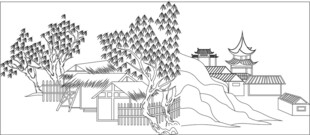 中式园林景观线描图