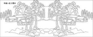 热带风光黑白线稿插画