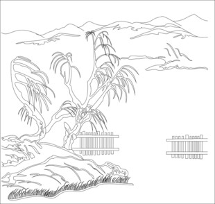 水墨山水线稿图
