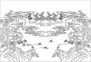 中式山水风景线稿图
