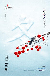 立冬时节枝头鹊与红果