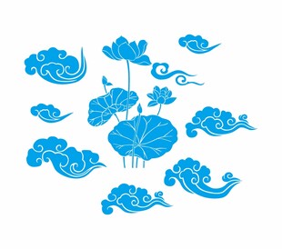 中式蓝调云荷传统图案