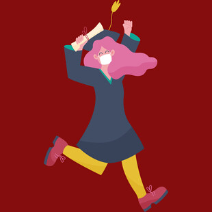 毕业女孩欢快奔跑庆祝