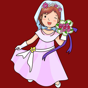 可爱粉色婚纱新娘插画