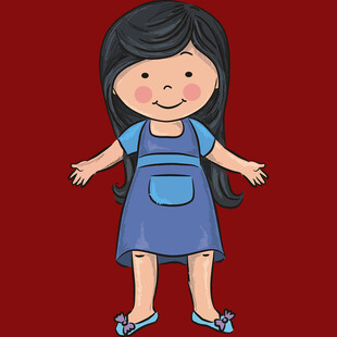 穿蓝裙的可爱卡通小女孩