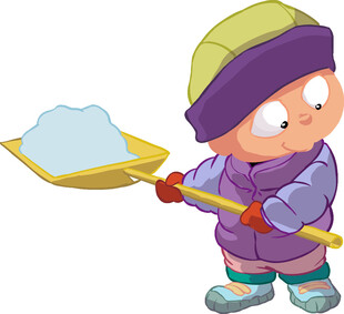 小孩持铲铲雪的卡通画面