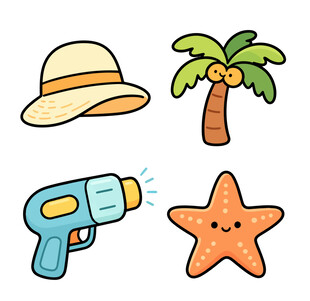 夏日海滩元素插画