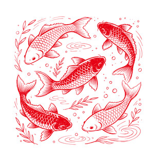 红色锦鲤图案设计素材