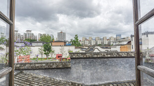 窗外河畔城市景观