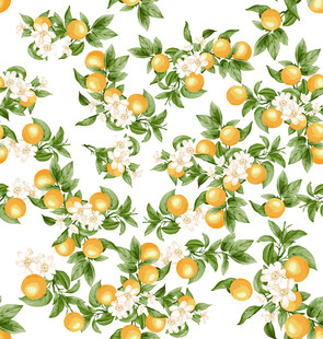手绘柑橘花卉无缝图案