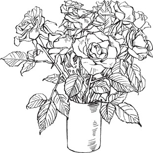 花瓶中的手绘玫瑰花束