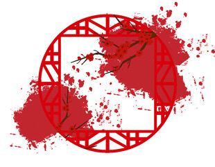 中式红色窗棂梅花图案
