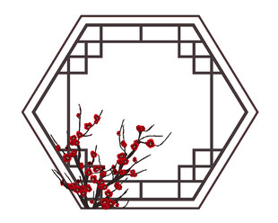 中式六角窗饰红梅图案