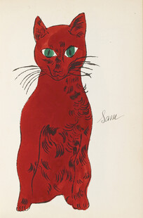 红色花纹猫咪插画