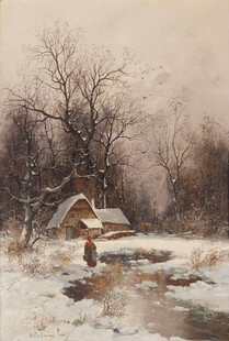冬日乡村雪景中的静谧小屋