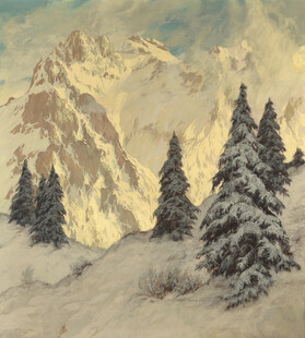 冬日雪山松林美景