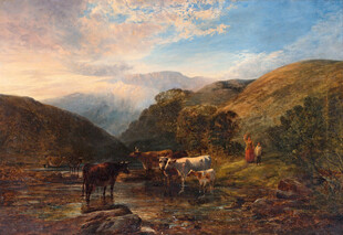 山间牧场景色油画