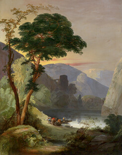 山林河畔风景油画
