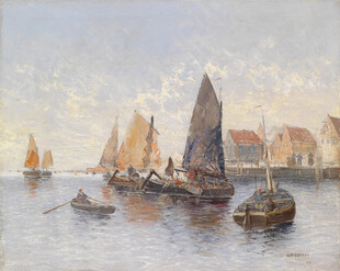 海上帆船风景油画