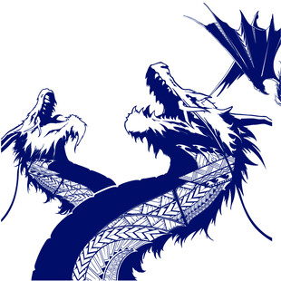 传统蓝白双龙图案