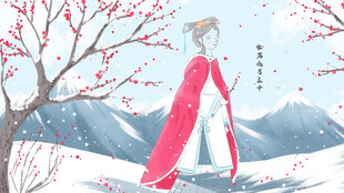 雪中红衣古风女子