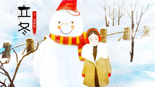 立冬雪人场景插画