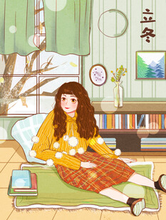 女孩惬意地在室内休闲时光