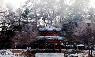 雪覆古亭山林静谧之景