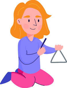 女孩专注摆弄三角板