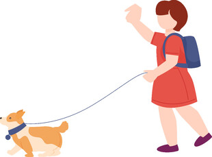 女孩牵狗出行画面