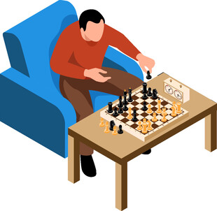 男子专注下国际象棋